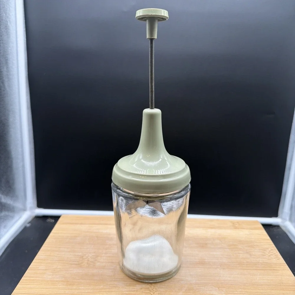 Vintage ACME Press & Chop Glass USA Avocado Green Food Nut Chopper 12 oz
